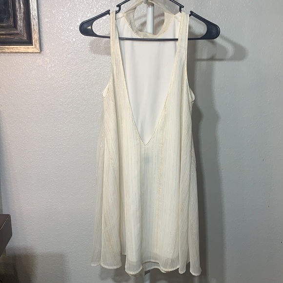 SHOW ME YOUR MUMU Deep V-Right Back White Gold Stripe Mini Dress Size S - Picture 3 of 11